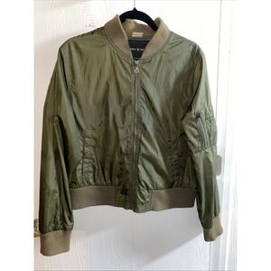 Tommy Hilfiger XL Women's Olive Green Bomber‎ Jacket Rolling Stones Sequin